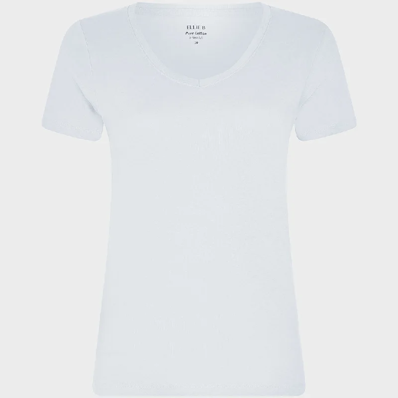 Ladies White V Neck T-Shirt