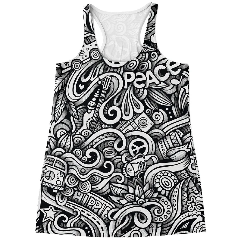 Graffiti Surfing Pattern Print Women's Racerback Tank Top