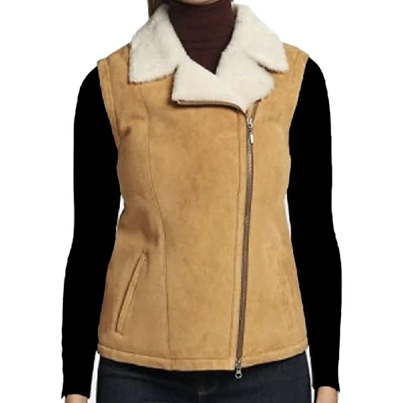 Tan B3 Aviator Pilot Shearling Leather Vest Women Urban Chic Vest