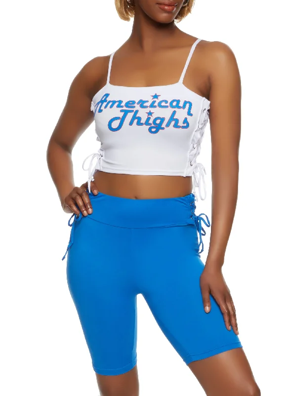 American Thighs Lace Up Side Crop Top