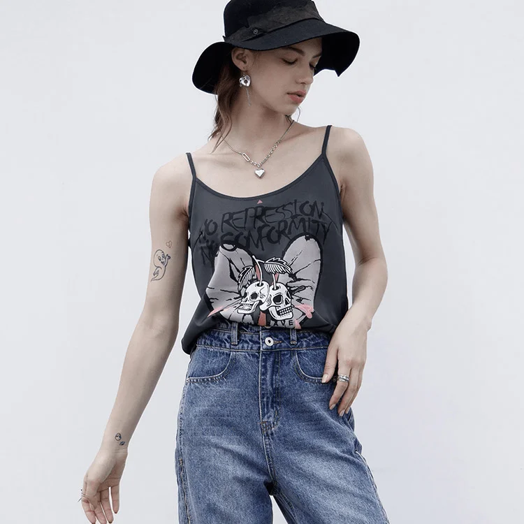 Women's Punk Skull Printed Chiffon Tank Tops