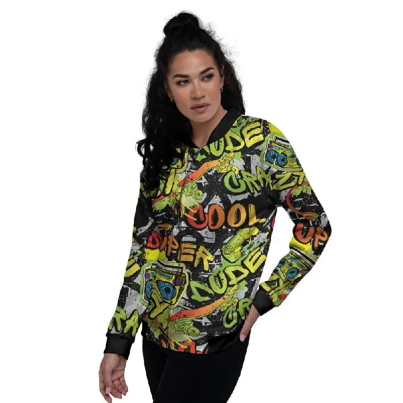 Abstract Graffiti Drips Print Women's Bomber Jacket