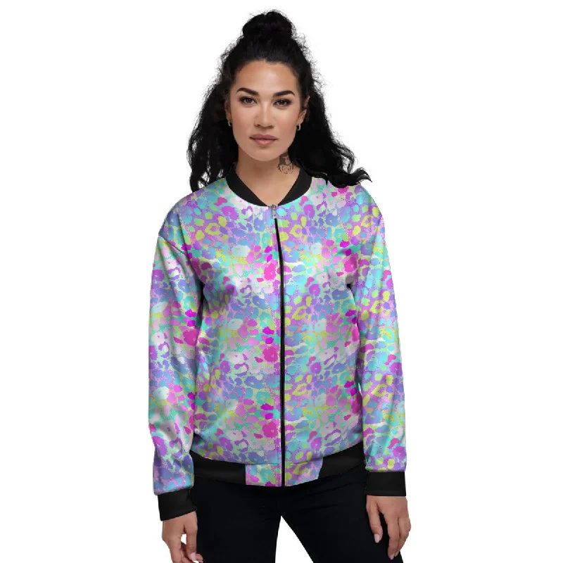 Abstract Leopard Tropical Pastel Print Pattern Women's Bomber Jacket