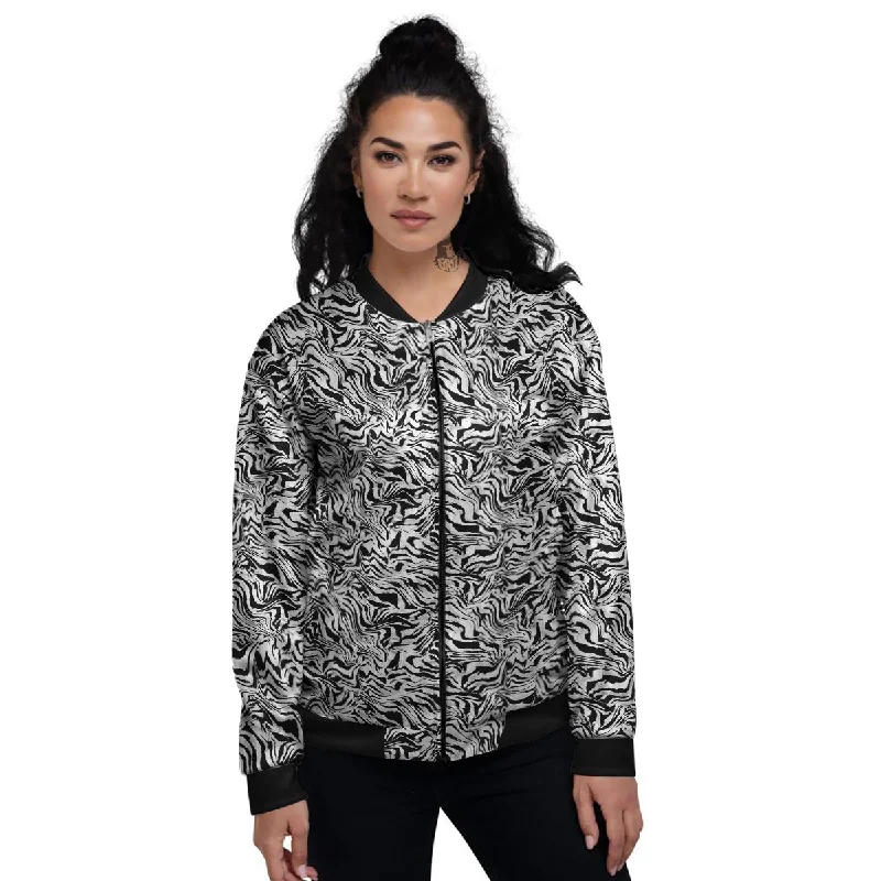 Abstract Liquify Watercolor Zebra Tie Dye Print Women's Bomber Jacket