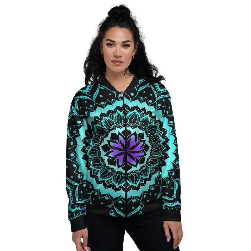 Abstract Mandala Teal And Purple Print Women's Bomber Jacket