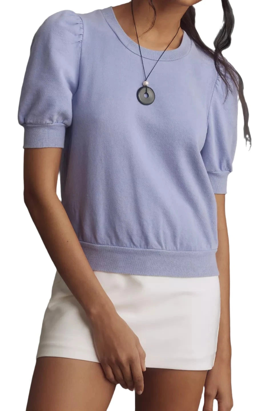 TLA Puff Sleeves Tee Shirt French Terry Washed Lavender