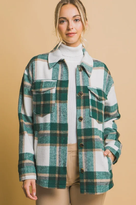 Plaid Button Up Shacket - Green